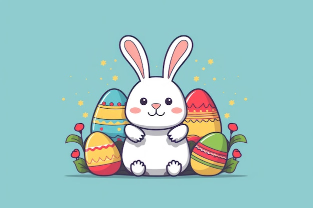 Le lapin mignon est un dessin animé d'un œuf de lapin de printemps.