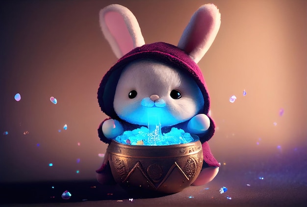 Lapin mignon lapin dans le conteneur Concept de fantaisie magique AI générative