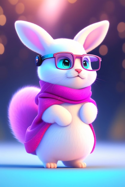 Photo un lapin mignon avec des lunettes et une écharpe
