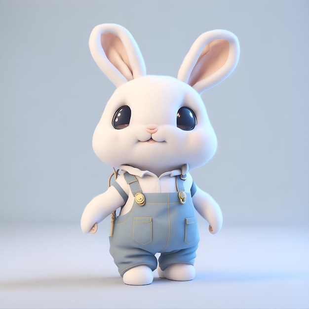 Lapin mignon en short et bretelles rendu 3D