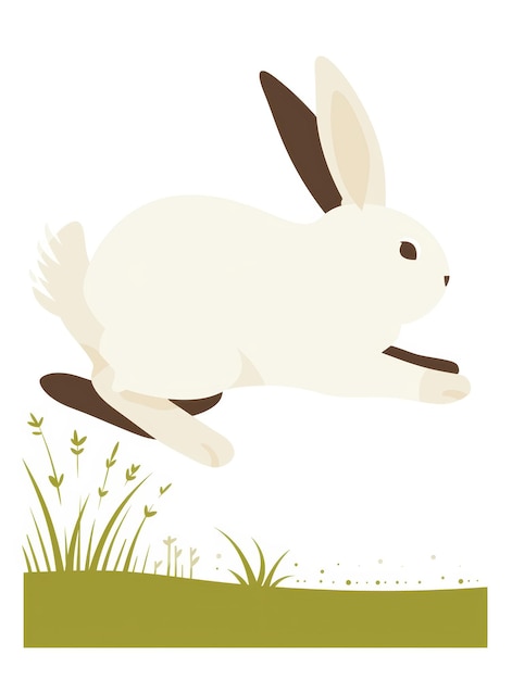 Un lapin moelleux sautant à travers un champ herbeux Illustration minimale IA générative