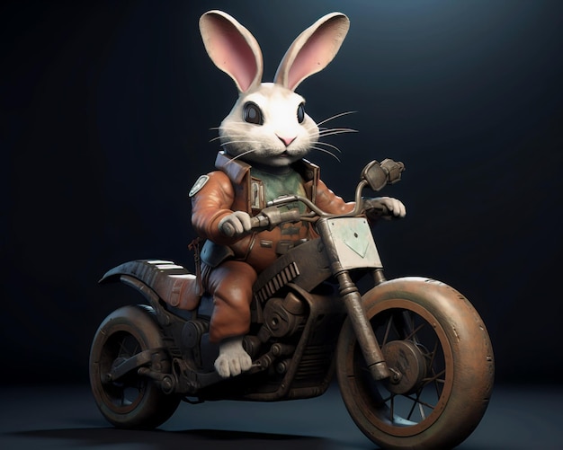 Un lapin à moto dans une veste en cuir