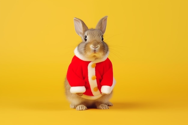 Le lapin de Noël sur un fond jaune