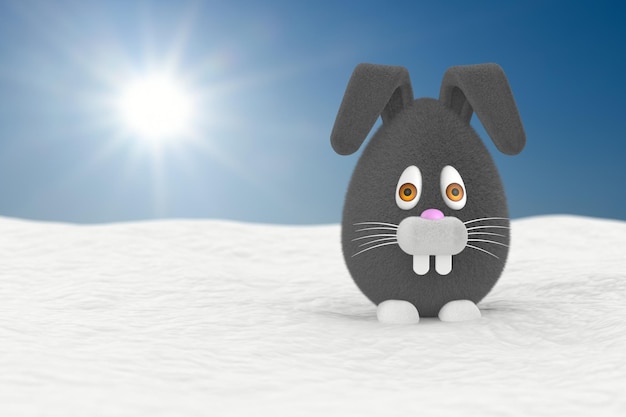 Lapin noir en illustration 3D de congère