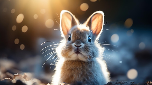 Un lapin orange sauvage avec de grandes oreilles dans une forêt verte fraîche lapin bébé printemps ou lapin de Pâques