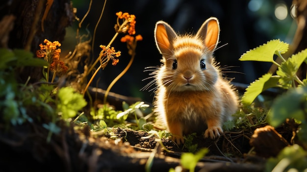 Un lapin orange sauvage avec de grandes oreilles