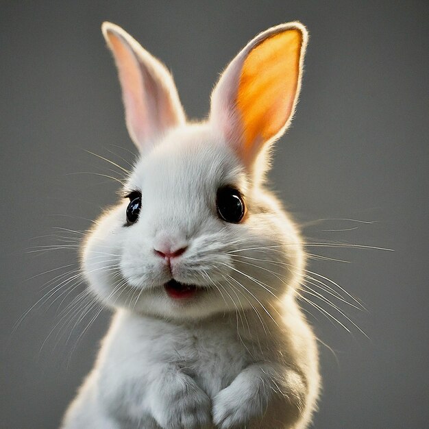 un lapin avec une oreille orange et un œil noir et le mot lapin sur le devant