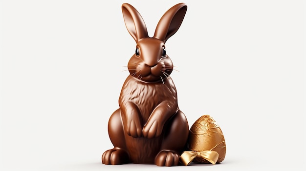 Photo lapin de pâques au chocolat dans un œuf au chocolat isolé