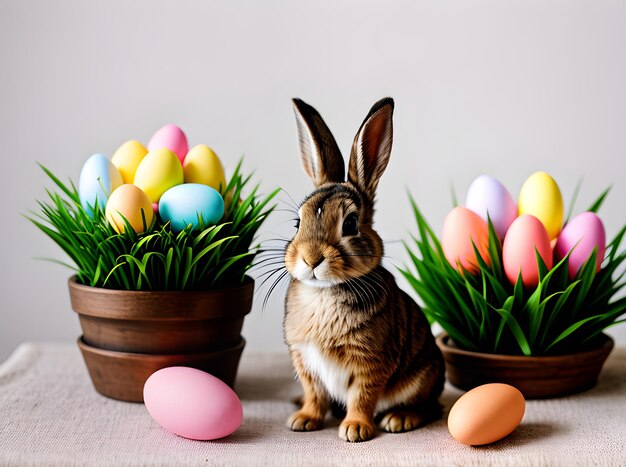 Photo lapin de pâques confortable détaillé avec une mise au point nette