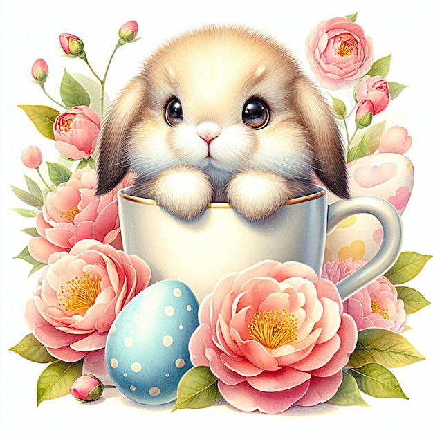 Photo le lapin de pâques est une aquarelle florale.