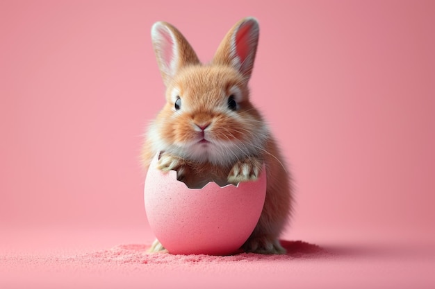 Un lapin de Pâques humoristique vêtu d'un costume d'œuf sur un fond pastel