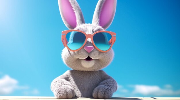 Photo le lapin de pâques avec des lunettes de soleil le lapin drôle en gros plan ia générative