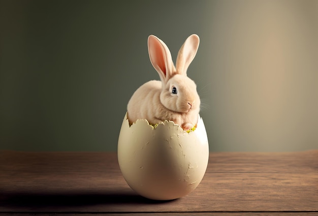 Lapin de pâques mignon à l'intérieur d'un œuf fêlé ai générative