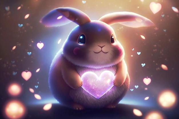 Photo lapin de pâques mignon jour d'amour jouer coeur fond coloré