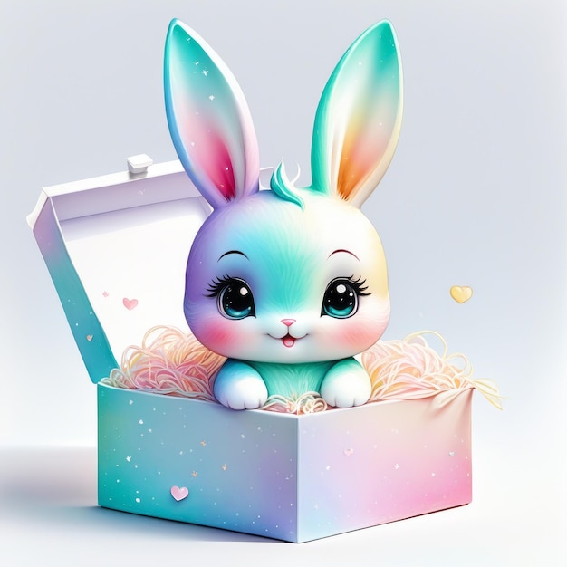 Lapin de Pâques avec œuf de Pâque et boîte cadeau créée avec un logiciel d'intelligence artificielle générative