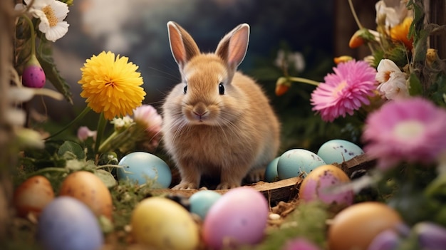 le lapin de Pâques et les œufs de PâqueAI IA générative