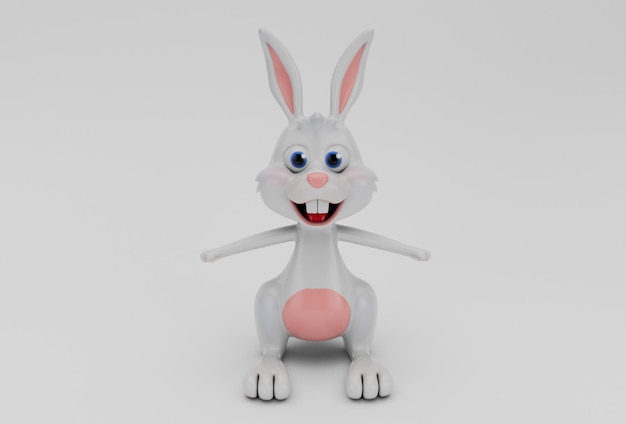 Lapin de Pâques rendu 3d minimal sur fond blanc