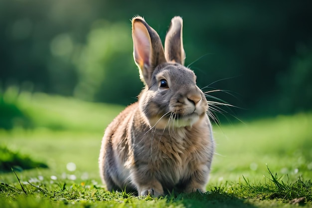 Un lapin sur une pelouse