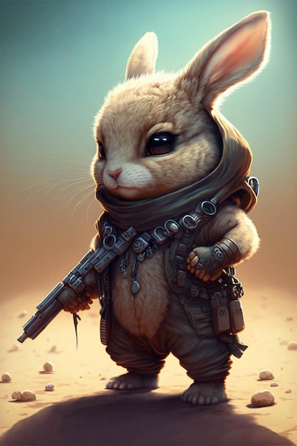 Lapin avec un pistolet dans sa main ai générative