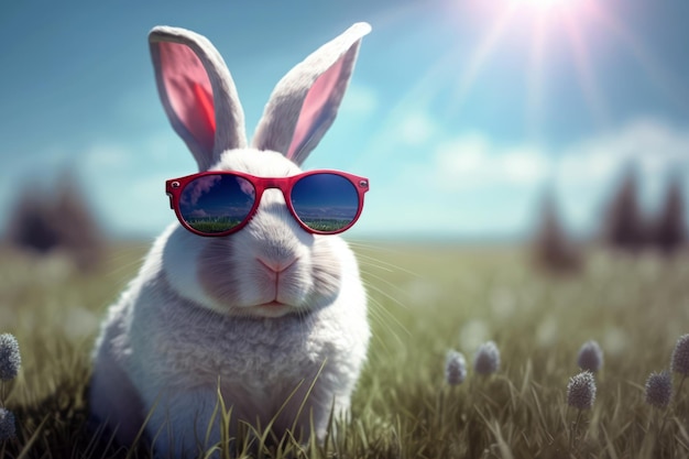 Un lapin portant des lunettes de soleil dans un champ