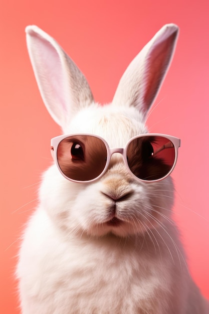 Photo un lapin portant des lunettes de soleil sur un fond rouge créé à l'aide de la technologie d'ia générative