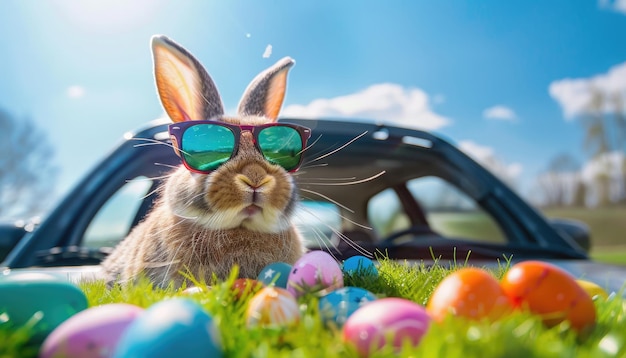 Un lapin portant des lunettes de soleil par une image générée par l'IA