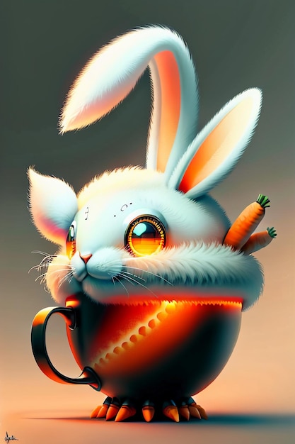 Le lapin qui est placé dans la tasse aime les carottes fond d'écran de conception de mini lapin créatif