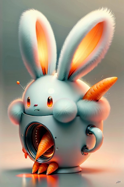 Le lapin qui est placé dans la tasse aime les carottes fond d'écran de conception de mini lapin créatif