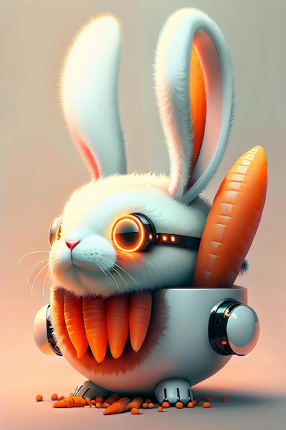 Le lapin qui est placé dans la tasse aime les carottes fond d'écran de conception de mini lapin créatif