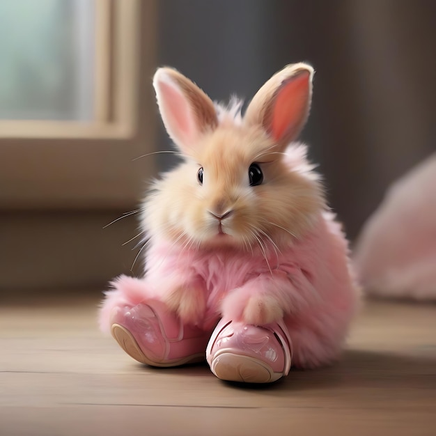 Photo le lapin rose et moelleux perd sa chaussure comme cendrillon.