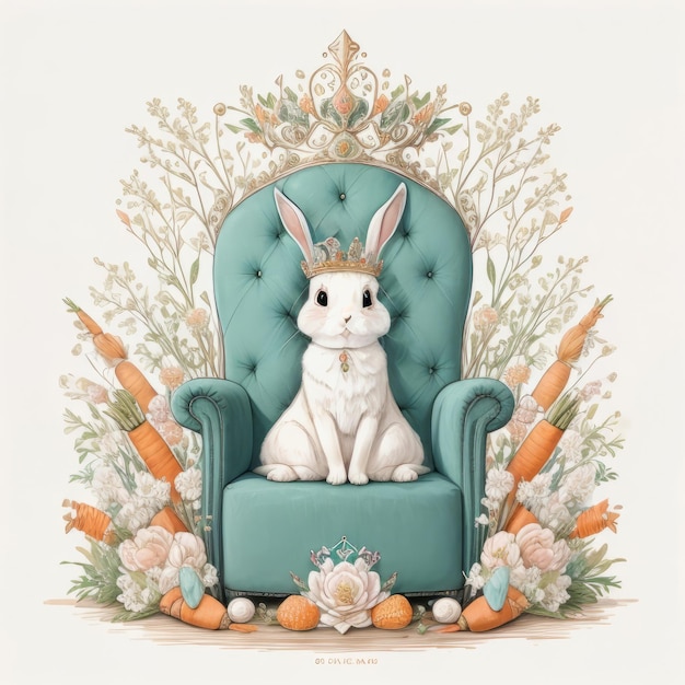 Un lapin royal avec une couronne de fleurs