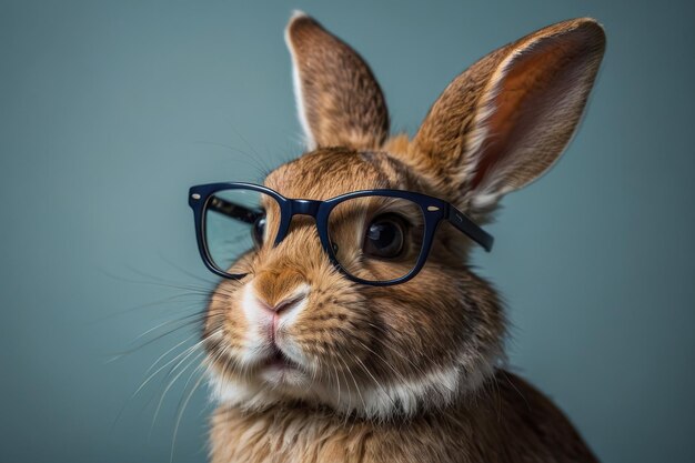 Le lapin savant porte des lunettes