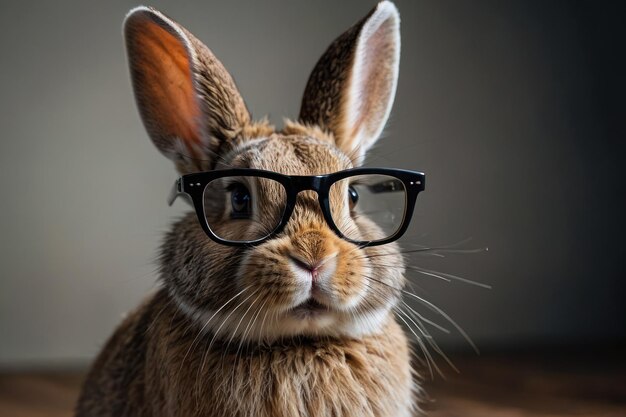 Le lapin savant porte des lunettes