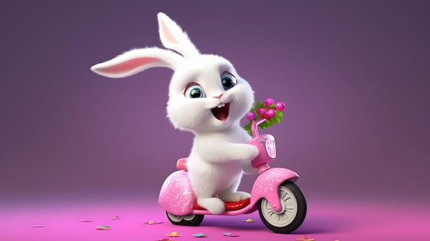 Le lapin sur un scooter rose