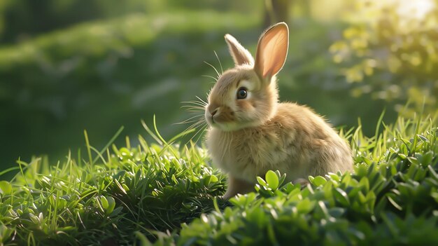 Un lapin sortant d'un terrier sur une colline