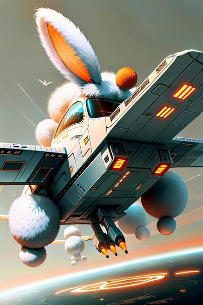 Lapin Technologie Armée Véhicule Aérien Lapin Soldat Avion Volant Science Fiction Hélicoptère