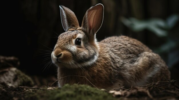 Un lapin tranquille se repose confortablement dans son enclos confortable Une scène de contentement