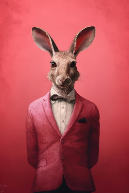 Un lapin vêtu d'un costume à fond rouge