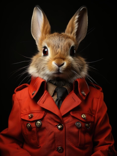 Photo un lapin vêtu d'un manteau et d'une cravate rouges