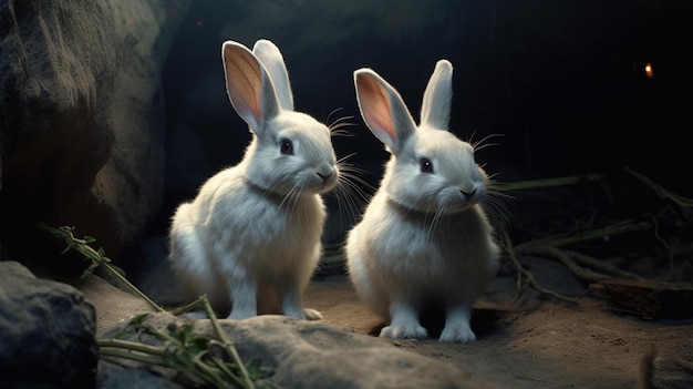 Photo des lapins au milieu de la nuit