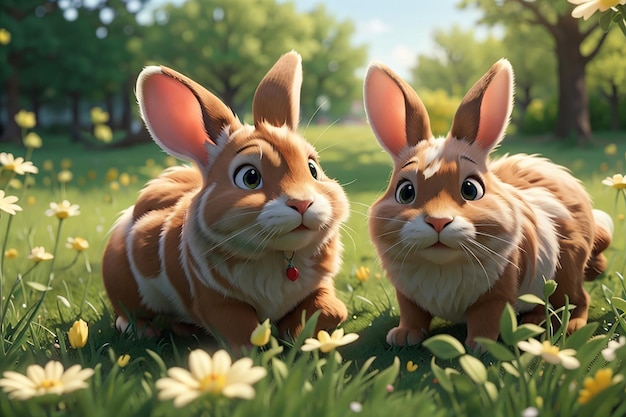 Les lapins de l'illustration appréciaient une belle journée sur l'herbe.