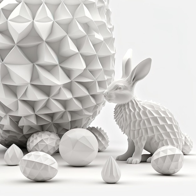 Lapins de Pâques blancs avec œufs IA générative