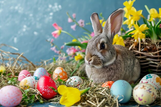 Les lapins de Pâques, les œufs colorés et les festivités joyeuses du printemps, bonne Pâque.