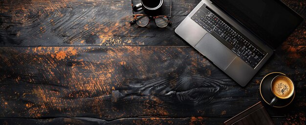 Photo a laptop and glasses on a table