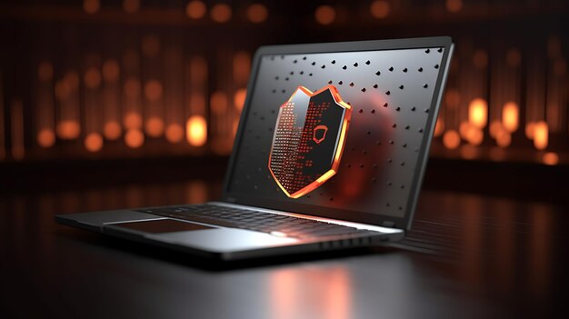 Laptop avec bouclier Concept de cybersécurité Ai Generative