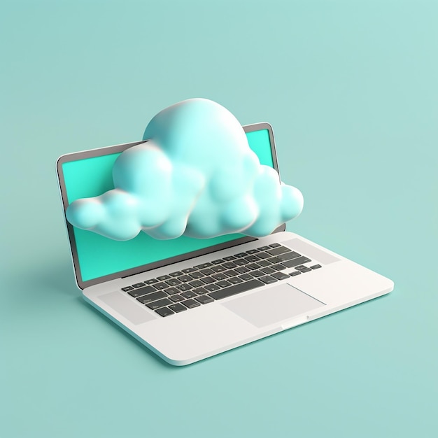 Laptop de dessin animé avec un nuage sur le dessus 3D