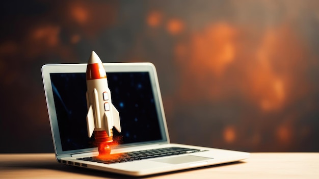 Photo laptop et lancement de fusée