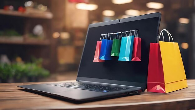 Laptop et sacs d'achat concept d'achat en ligne