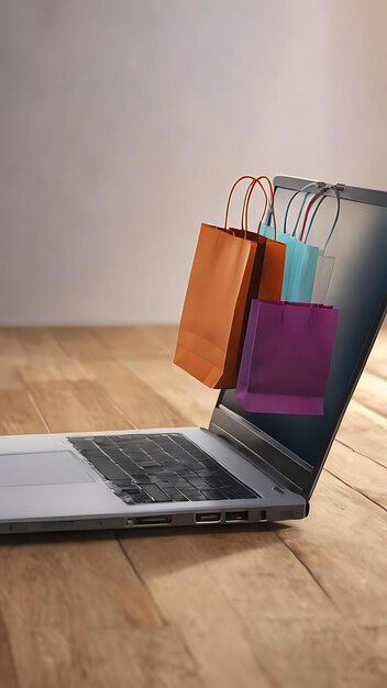Laptop et sacs d'achat concept d'achat en ligne