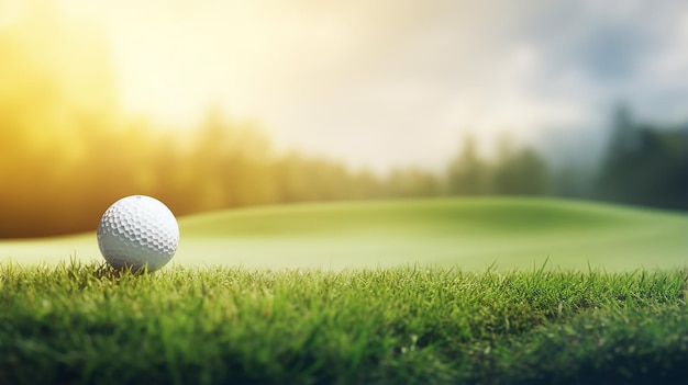 Large club de golf panoramique et balle dans l'herbe